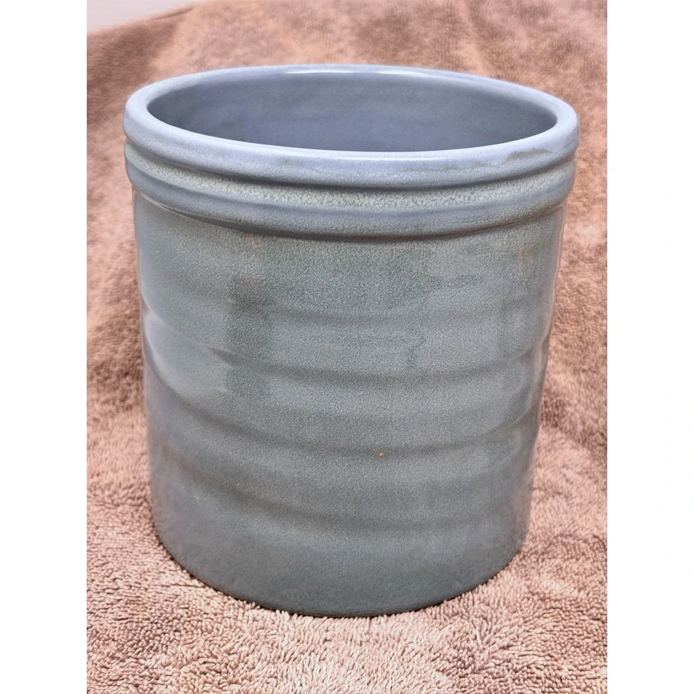 Pottery Barn Blue Stoneware Utensil Crock 5